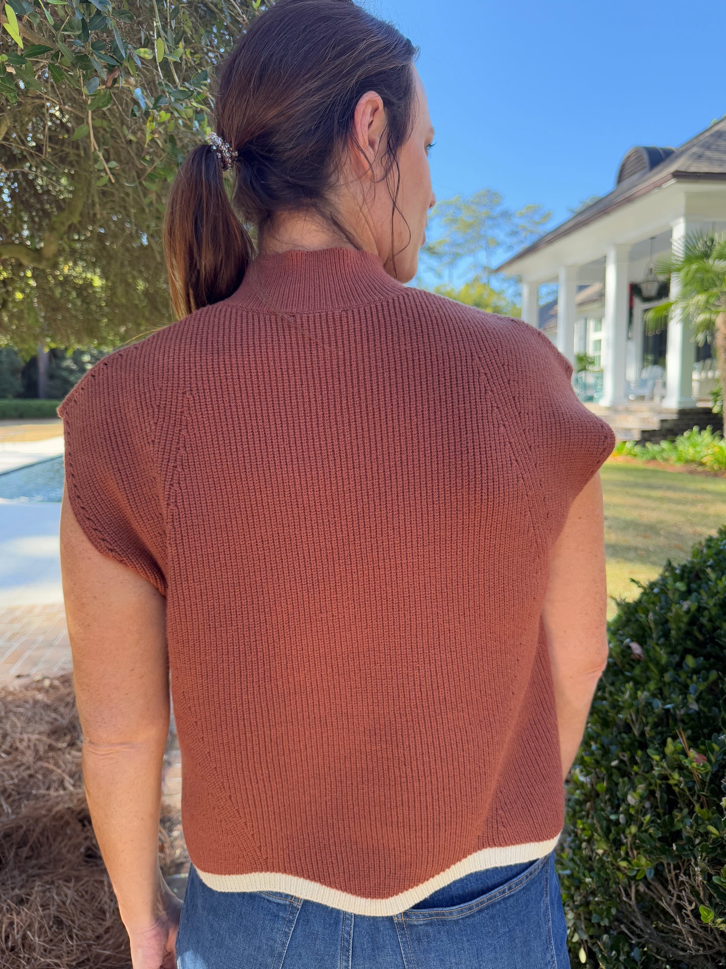 Girly Pop Mocha Scallop Trim Sweater