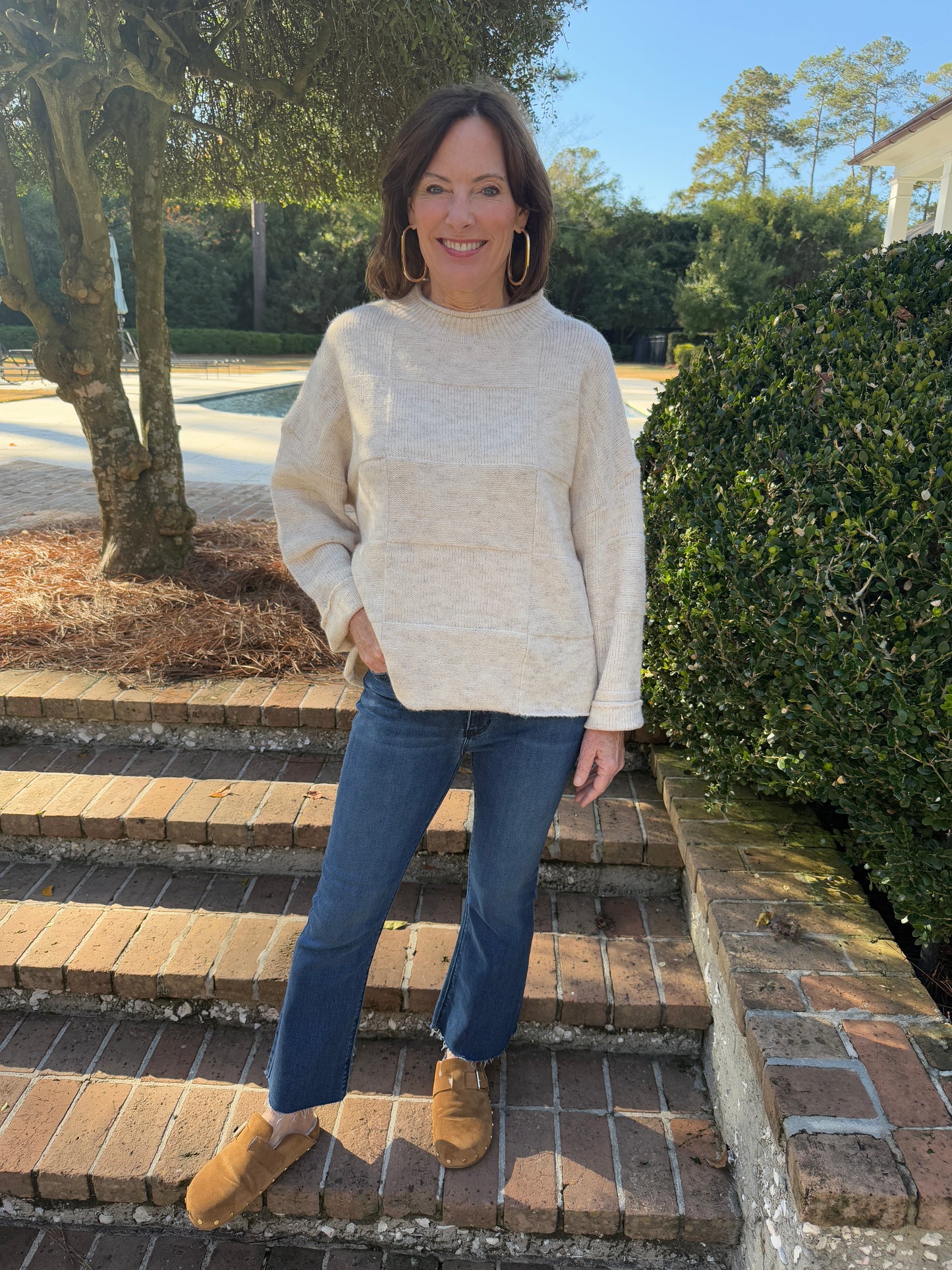 Check Her Oatmeal Mock Neck Sweater Top