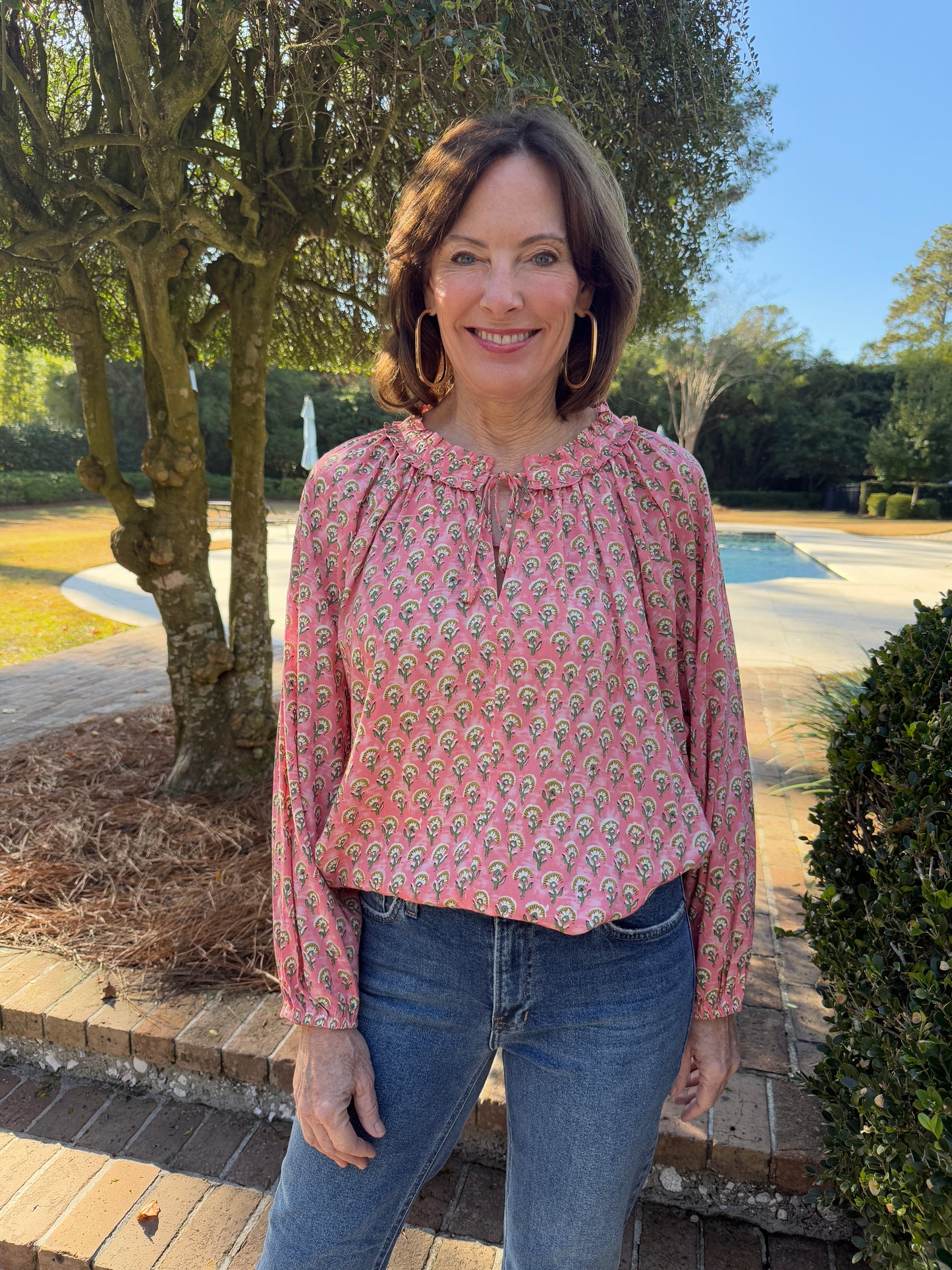 Dandelion Garden Printed Coral Blouse