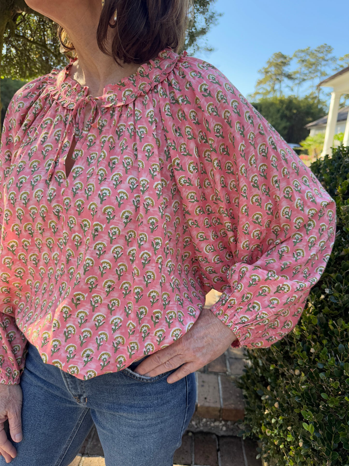 Dandelion Garden Printed Coral Blouse