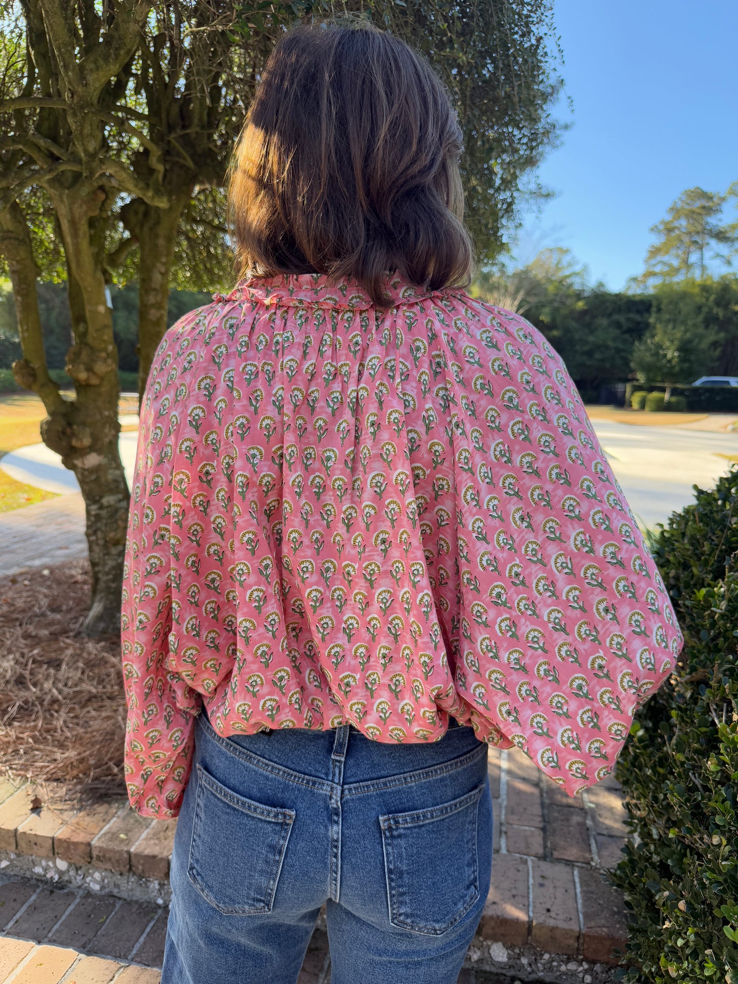 Dandelion Garden Printed Coral Blouse