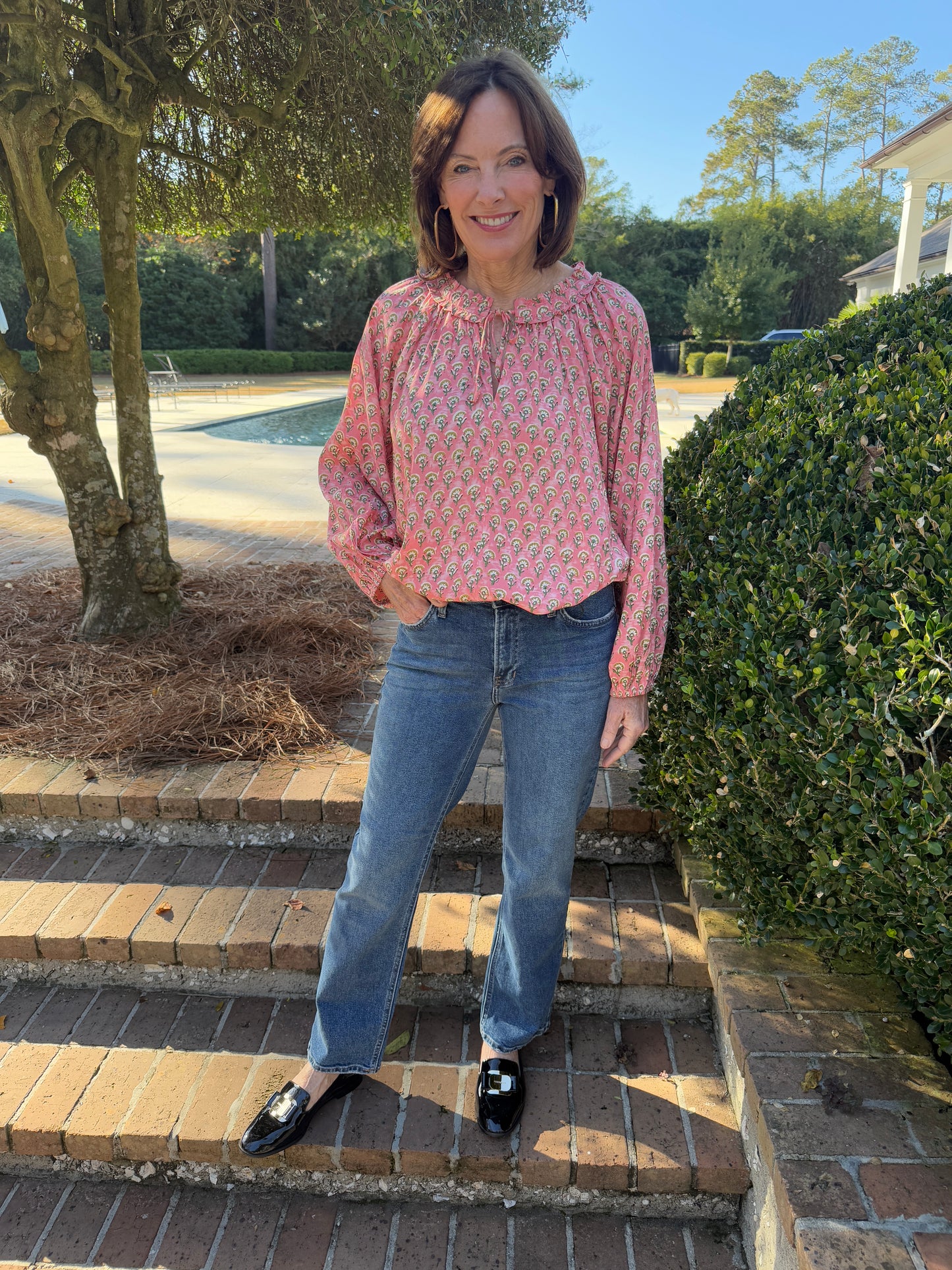 Dandelion Garden Printed Coral Blouse