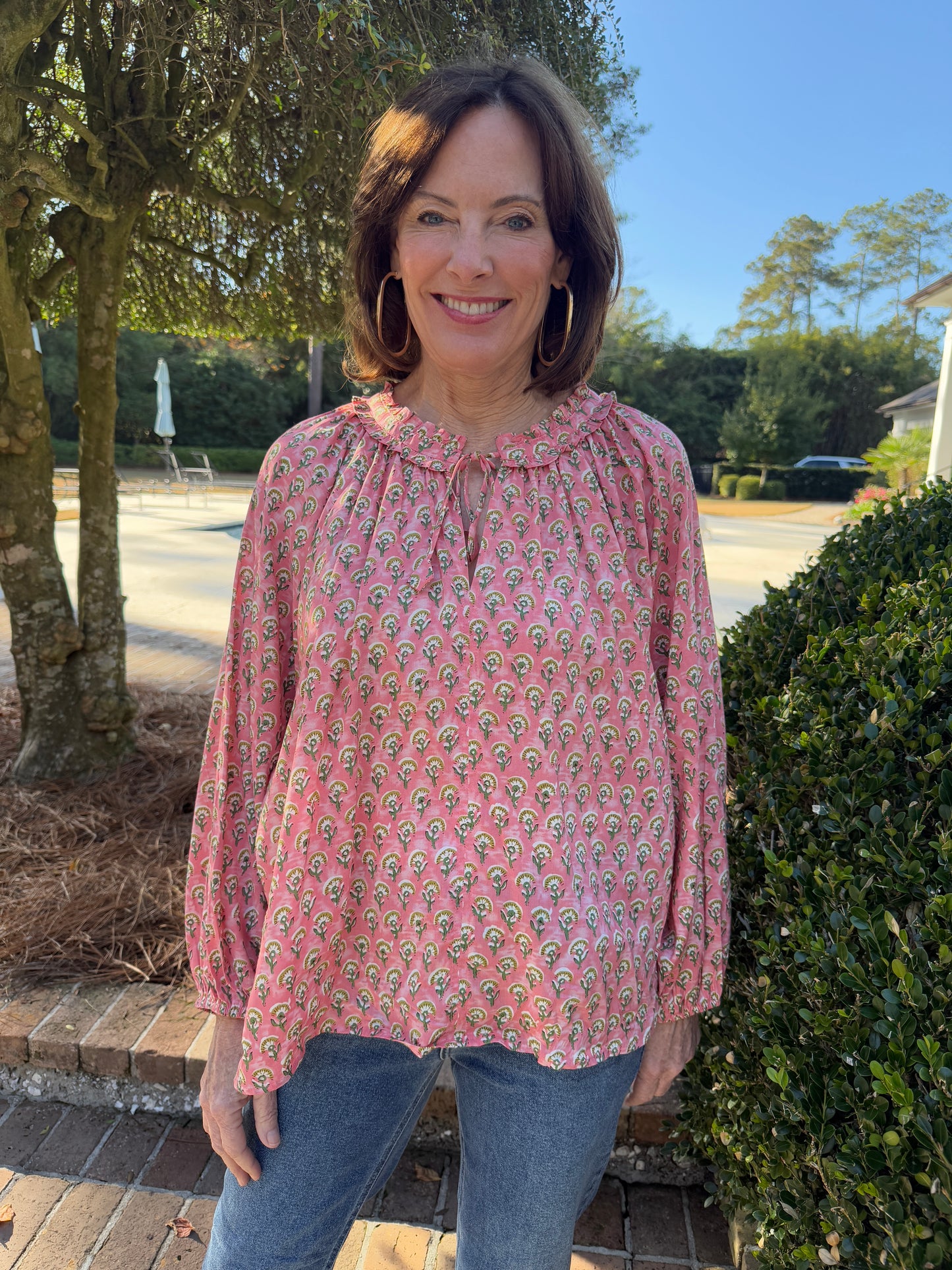 Dandelion Garden Printed Coral Blouse