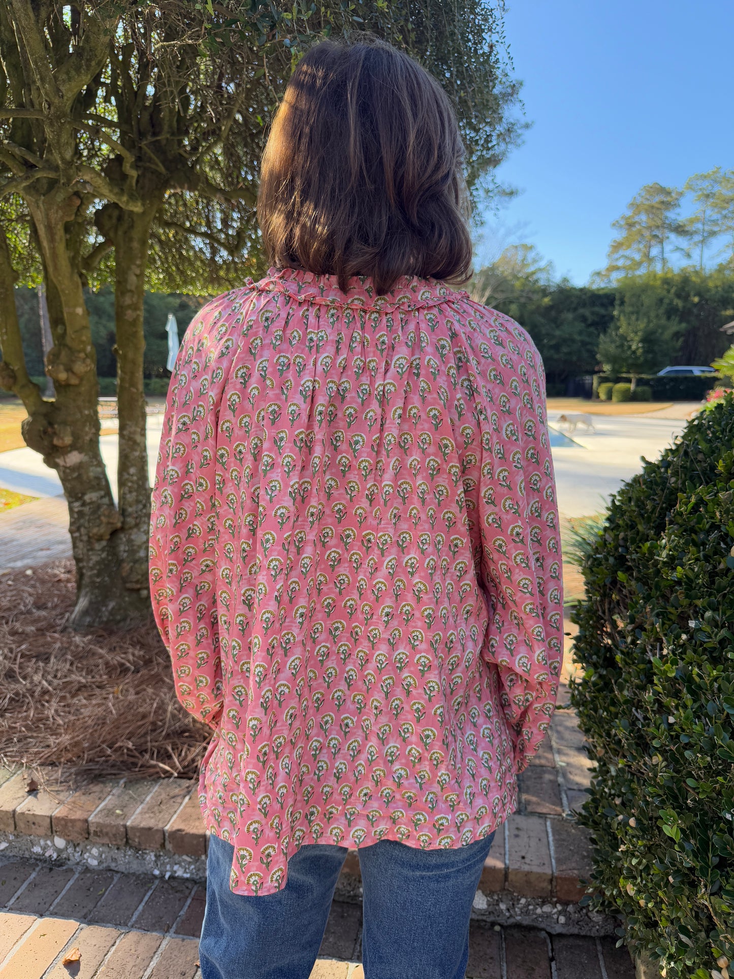 Dandelion Garden Printed Coral Blouse