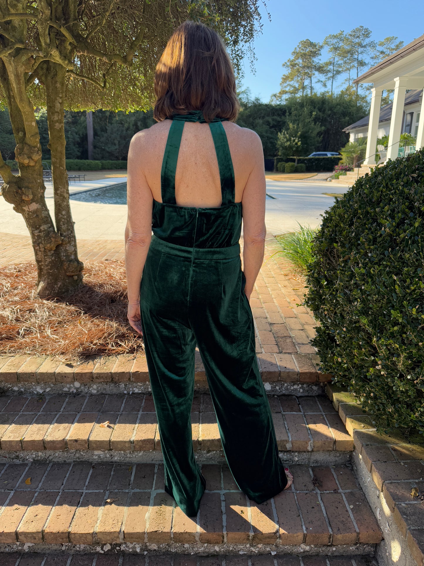 Grand Arrival Hunter Green Velvet Jumpsuit