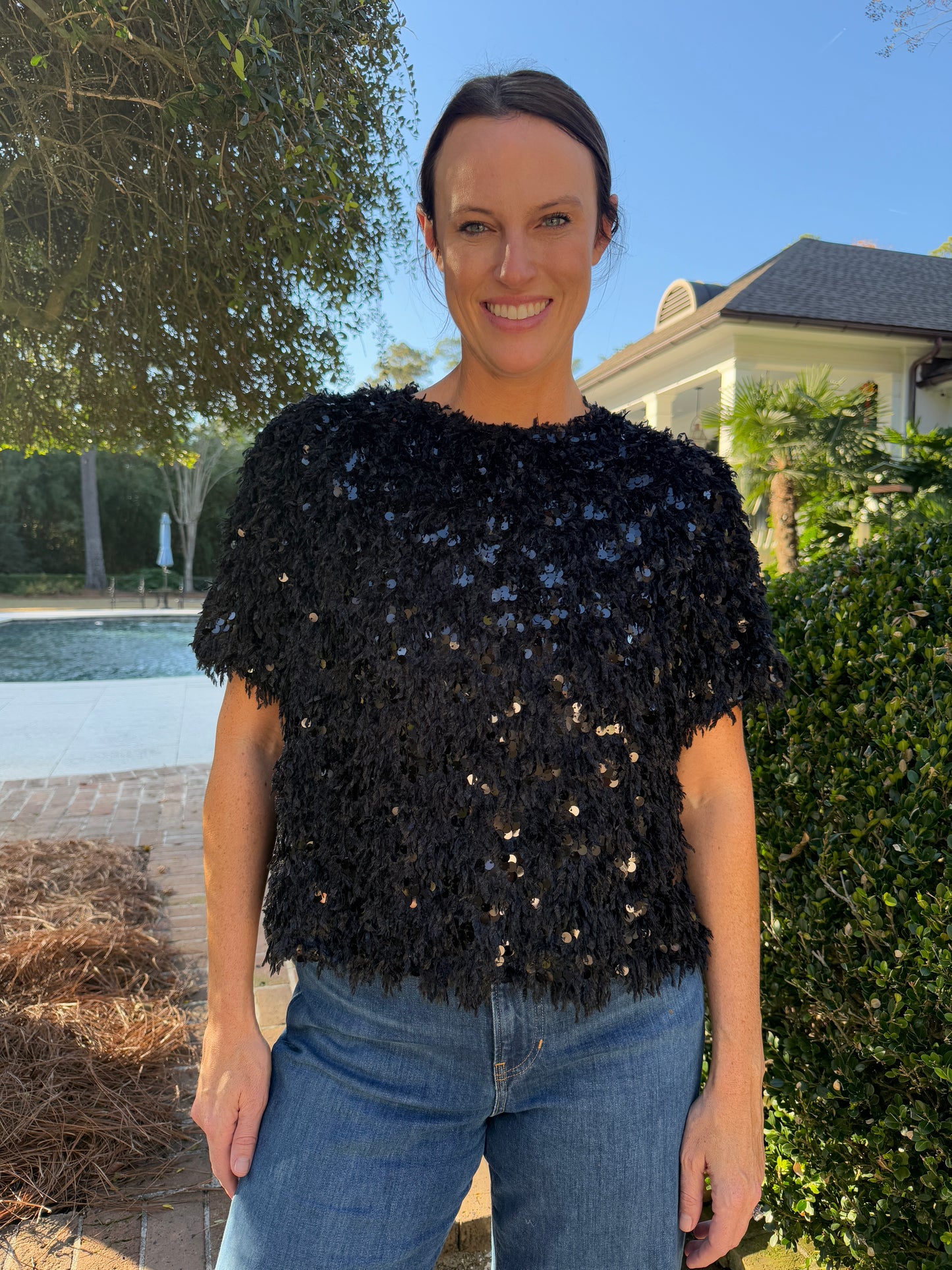 Holiday Festival Black Sequin Top