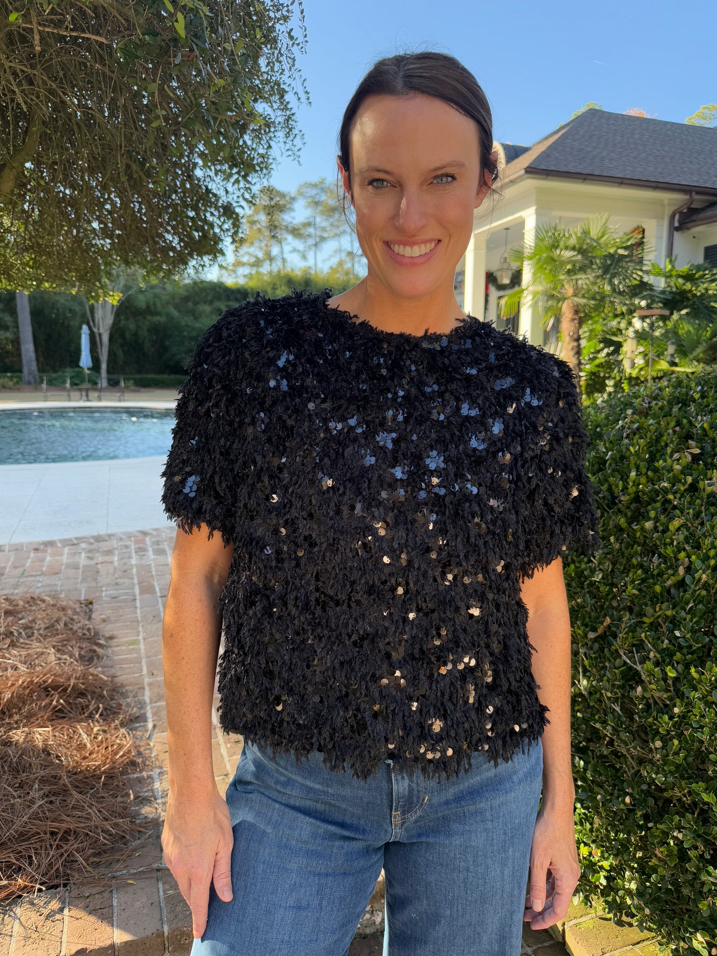 Holiday Festival Black Sequin Top