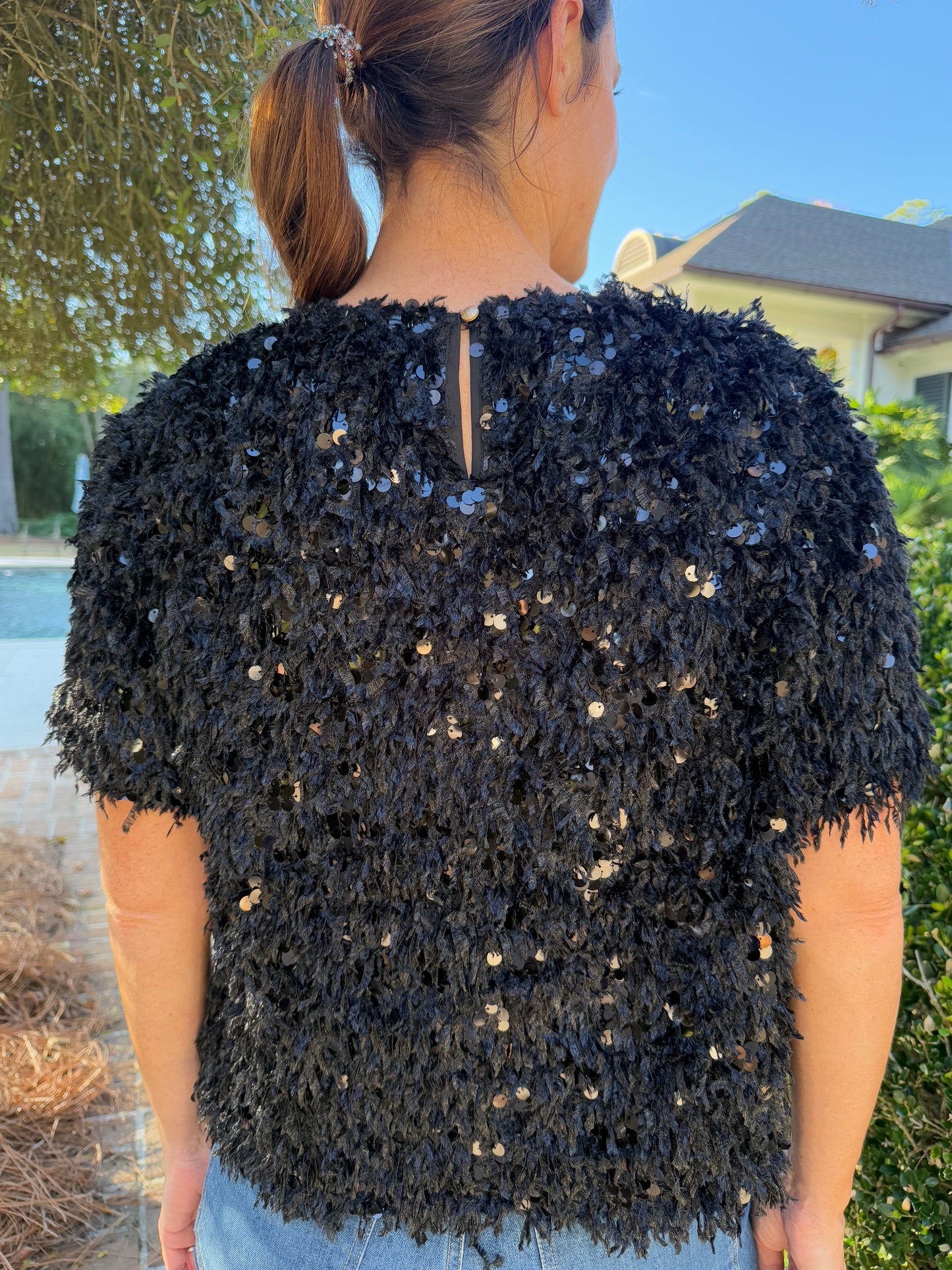 Holiday Festival Black Sequin Top