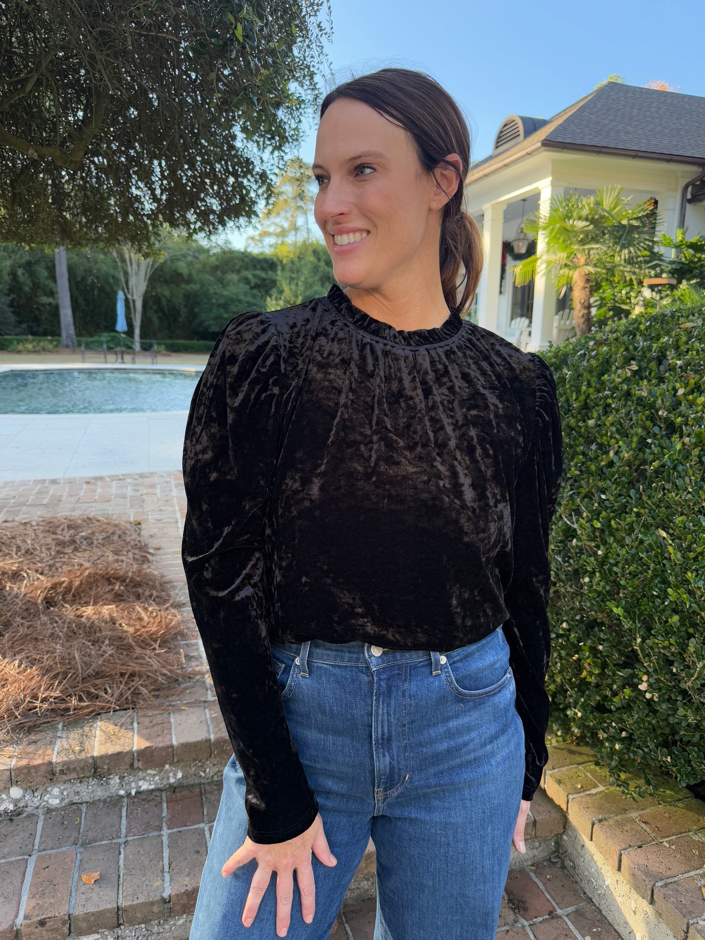 Night Sky Black Velvet Blouse