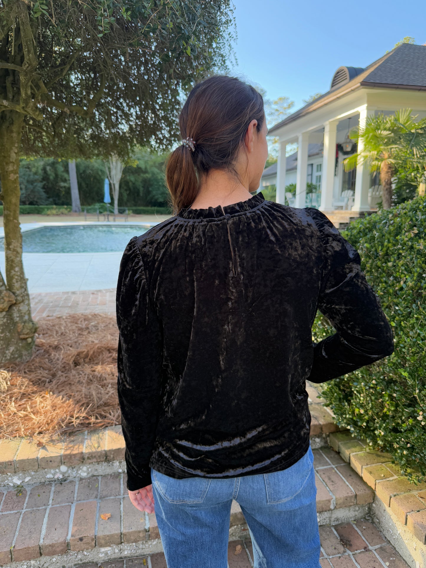 Night Sky Black Velvet Blouse