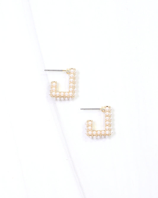 Midura Square Pearl Pave Hoop Earring Cream