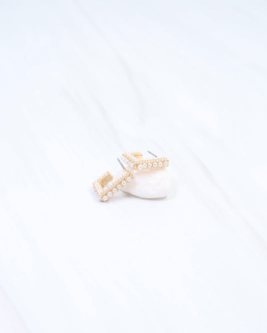 Midura Square Pearl Pave Hoop Earring Cream