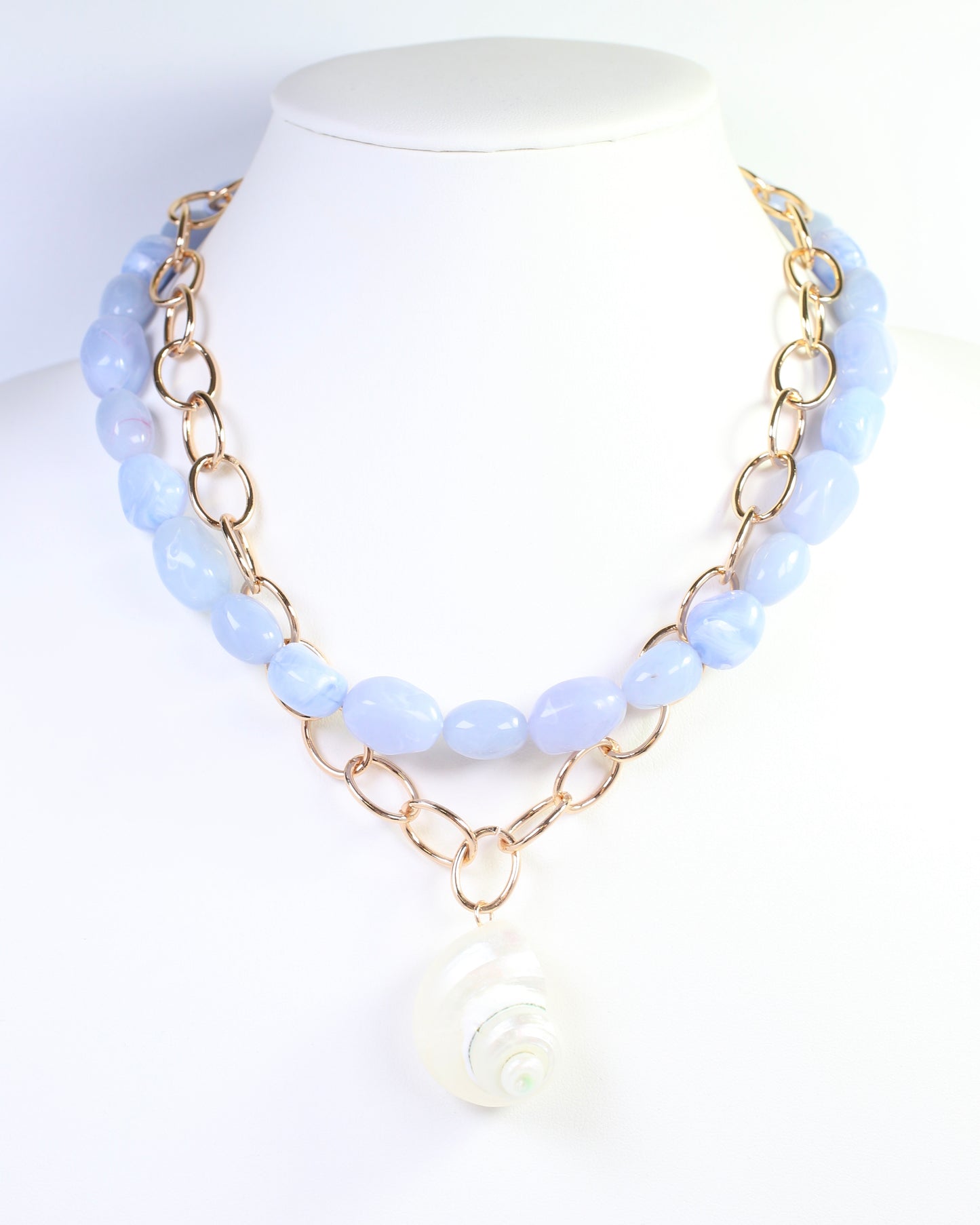 Anais Layered Shell Necklace Light Blue
