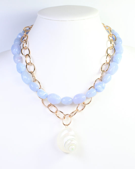 Anais Layered Shell Necklace Light Blue