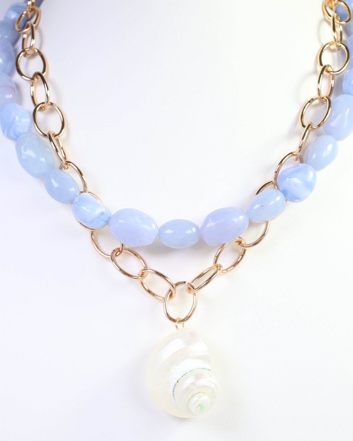 Anais Layered Shell Necklace Light Blue