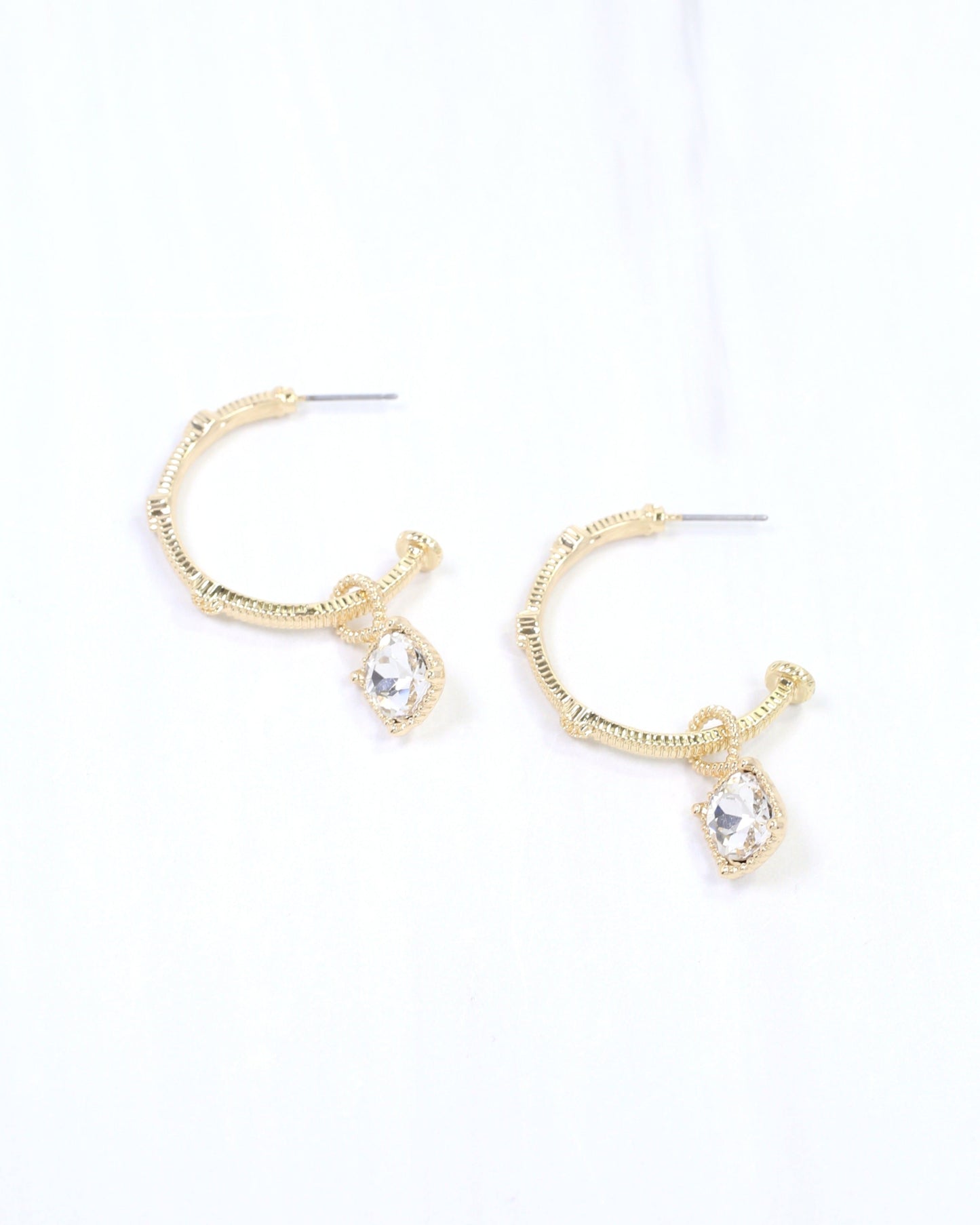 Anika Textured Medium Hoop With Dangle Clear