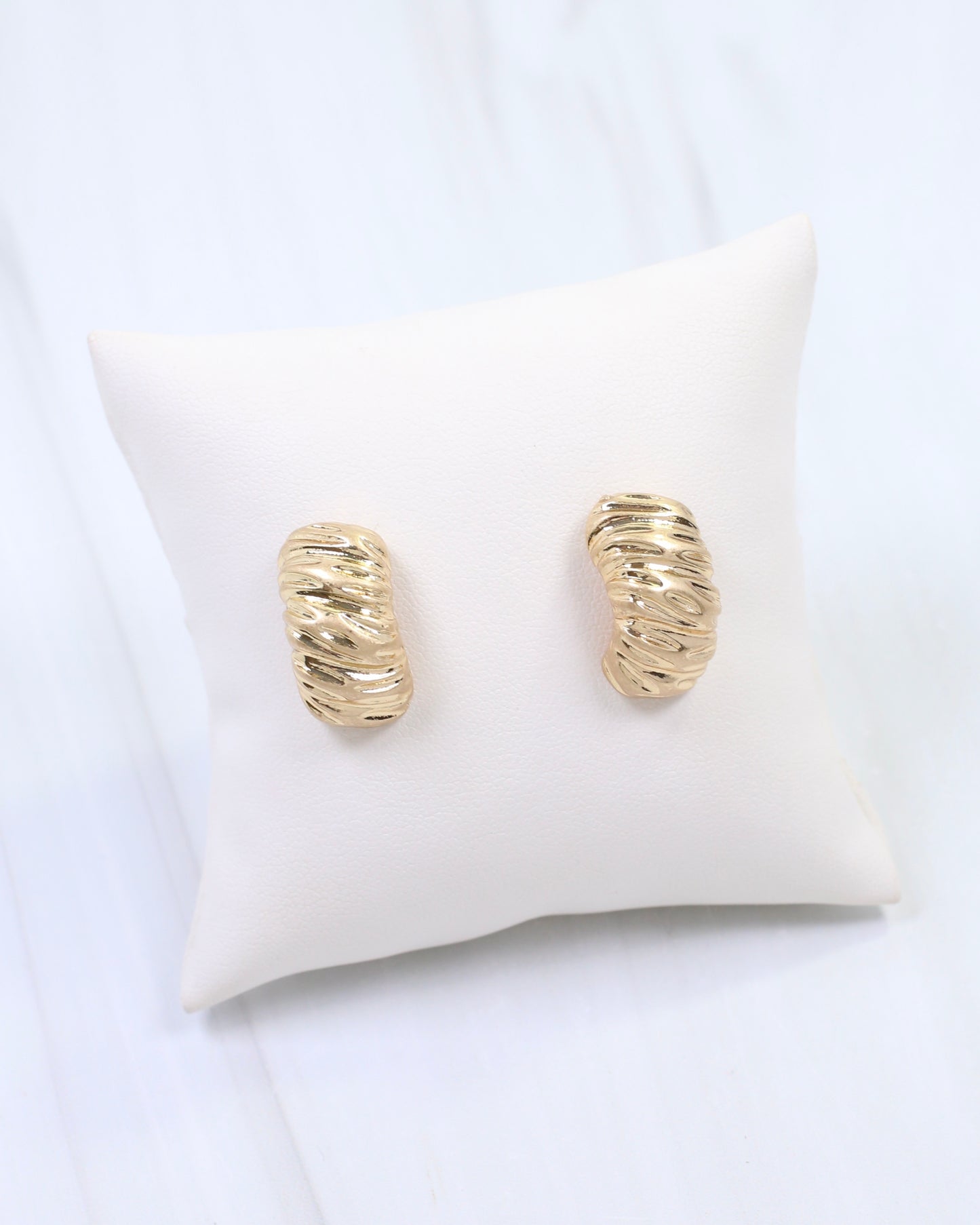 Annalise Textured Semi Hoop Earring Worn Gold