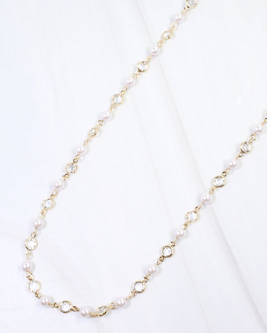 Aribella Crystal Pearl Necklace Gold