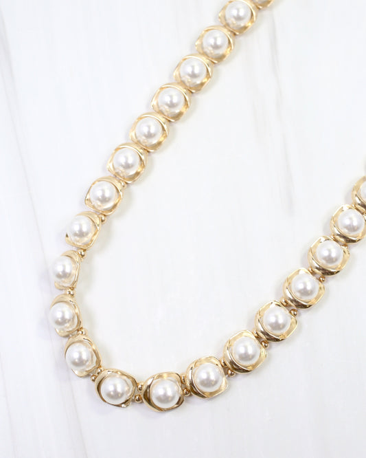 Hudson Pearl Cast Link Necklace Gold