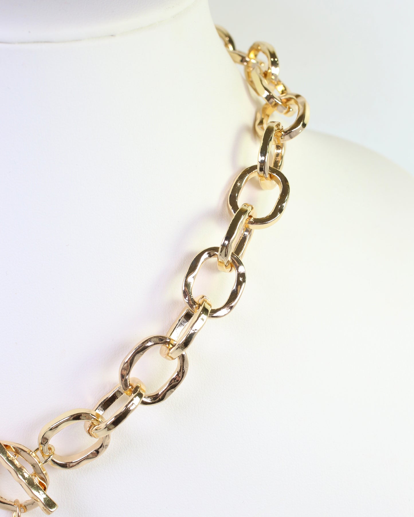 Athena Hammered Cross Toggle Necklace Gold