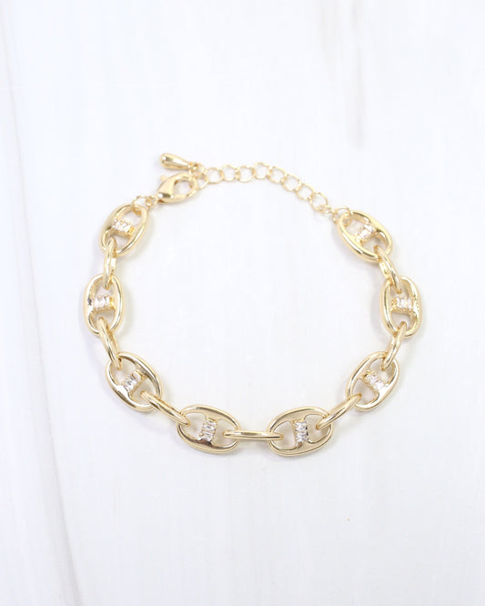 Aleen Oval CZ Link Bracelet Gold