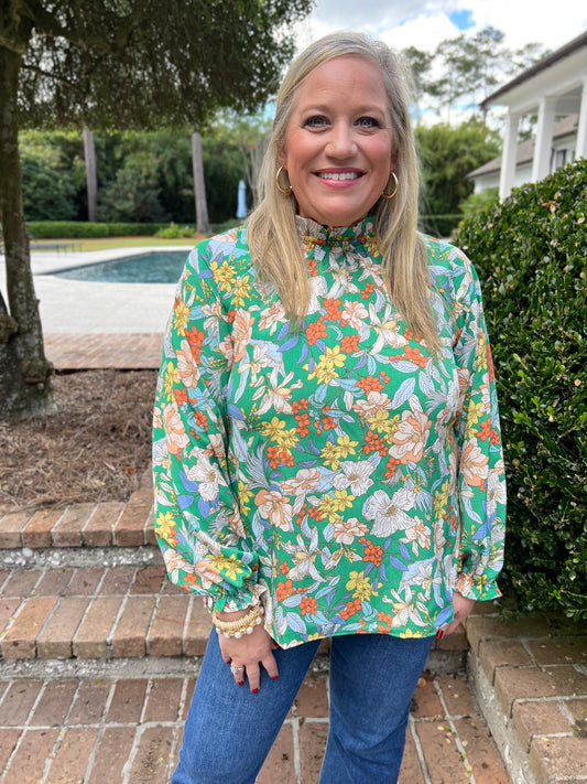 Hey Stacy Kelly Green Floral Top