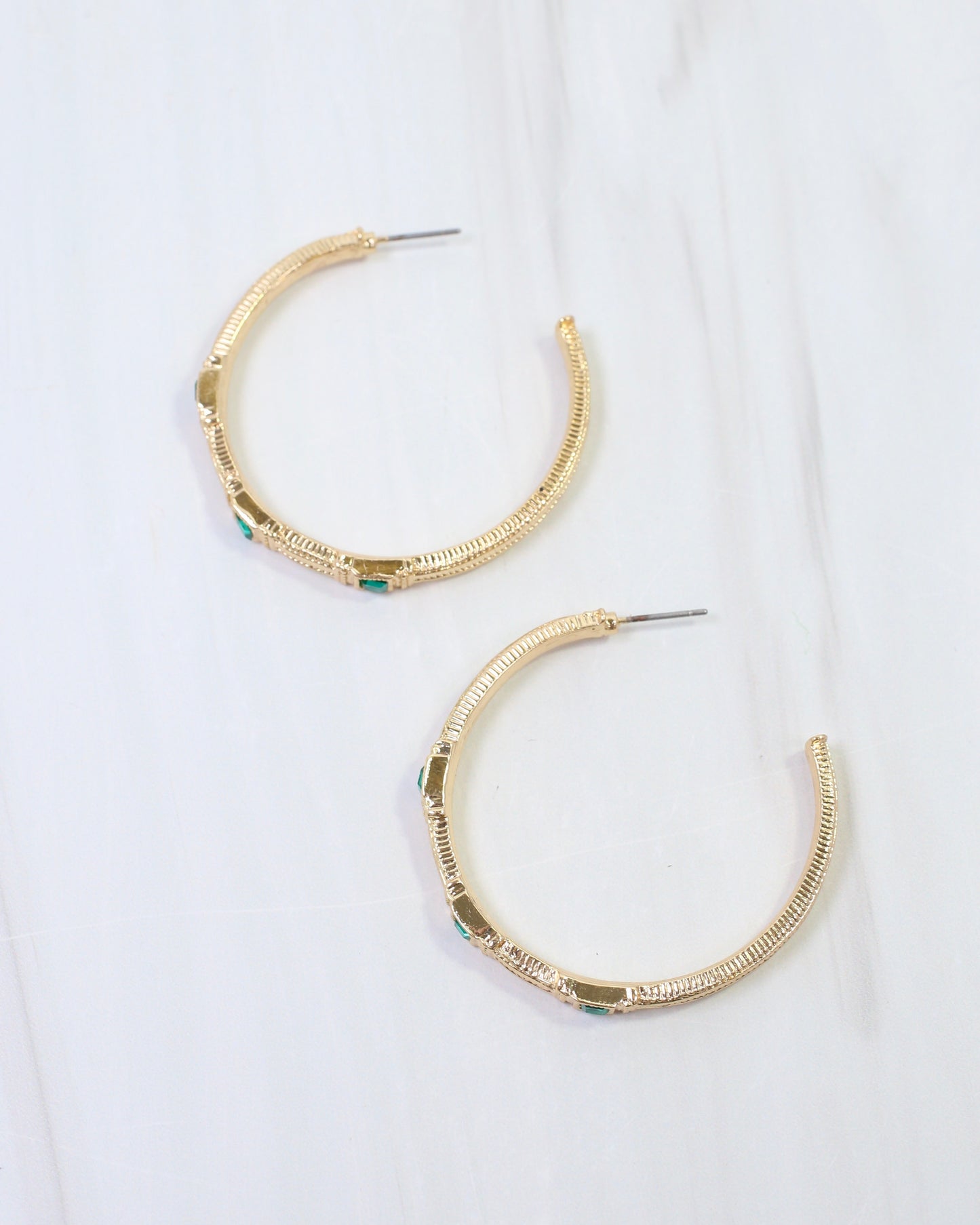 Ania Textured Large Hoop Earring Emerald
