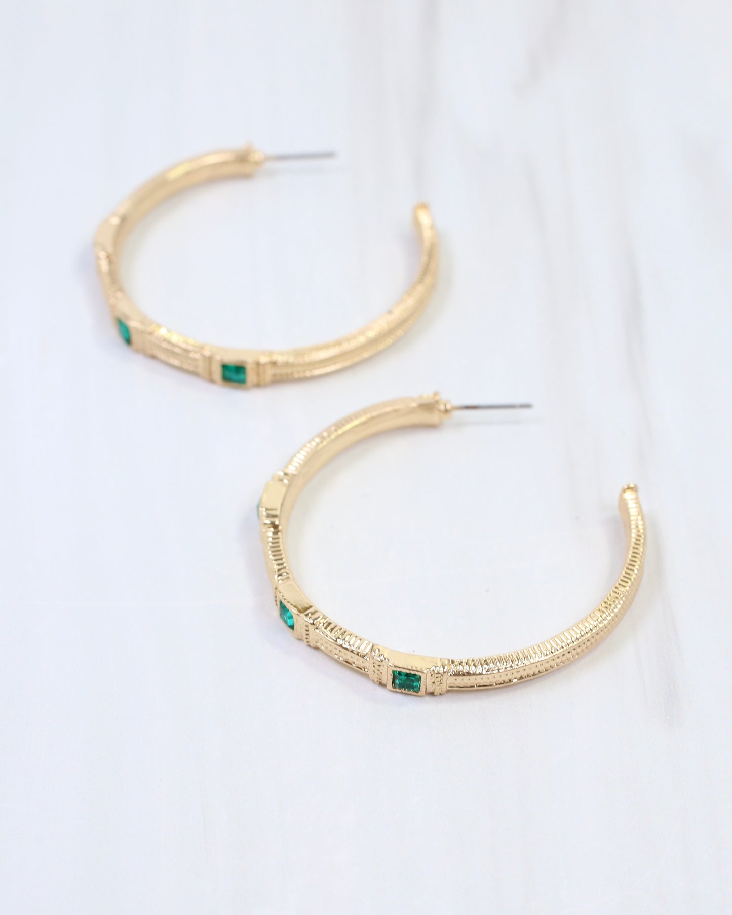 Ania Textured Large Hoop Earring Emerald