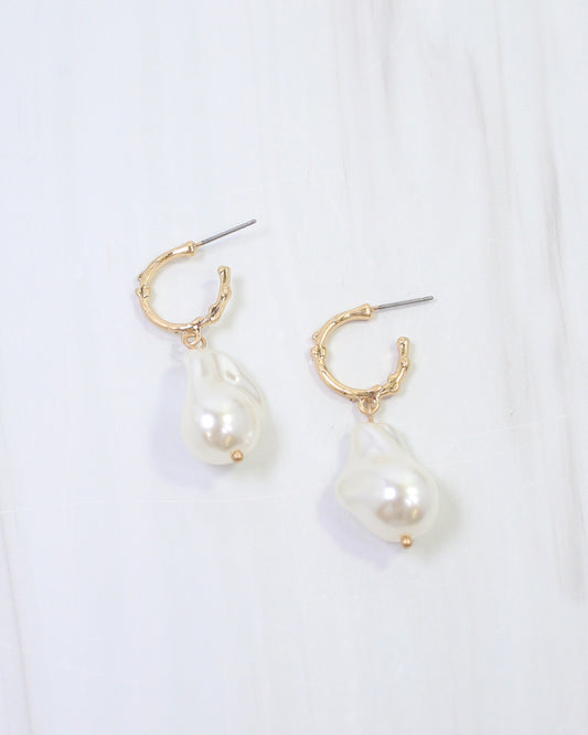 Bernice Pearl Huggie Hoop Earring Worn Gold