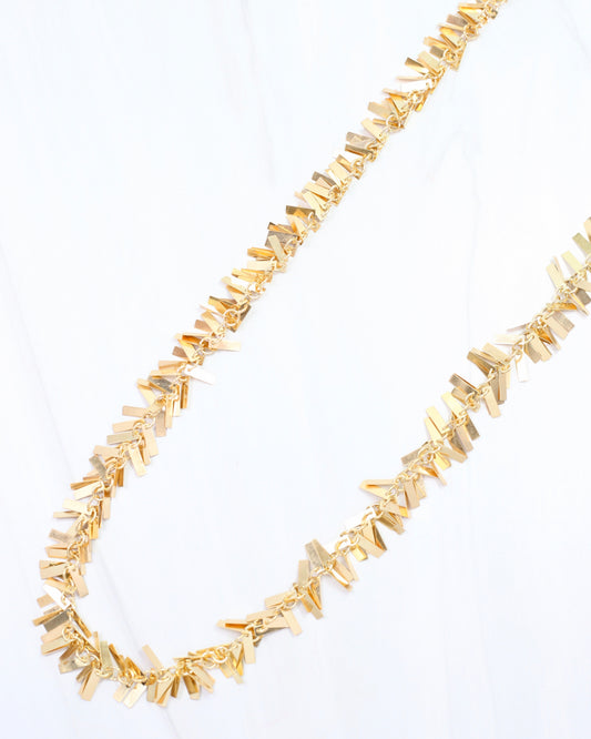 Goldie Metal Fringe Long Necklace Worn Gold