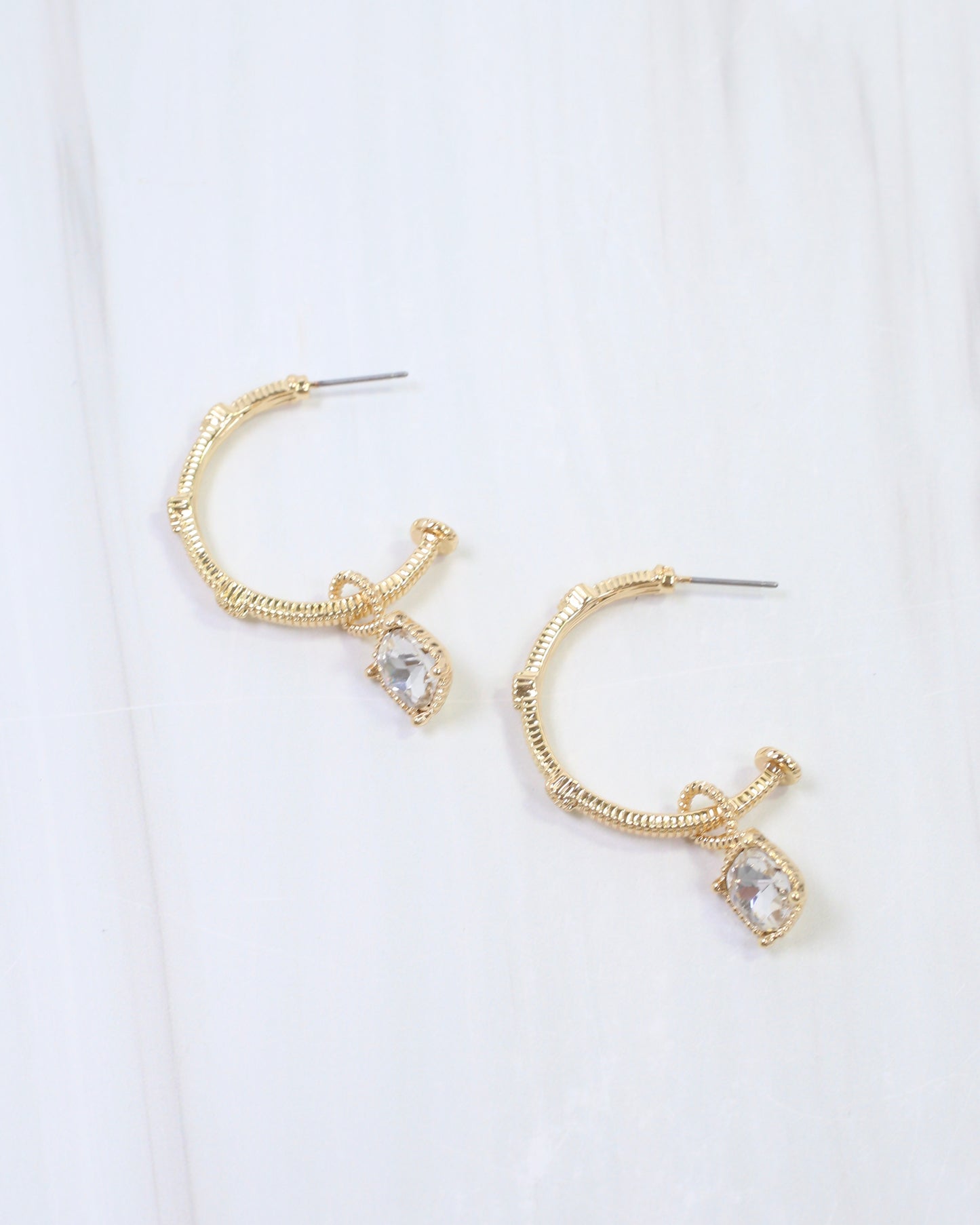 Anika Textured Large Hoop With Dangle Clear