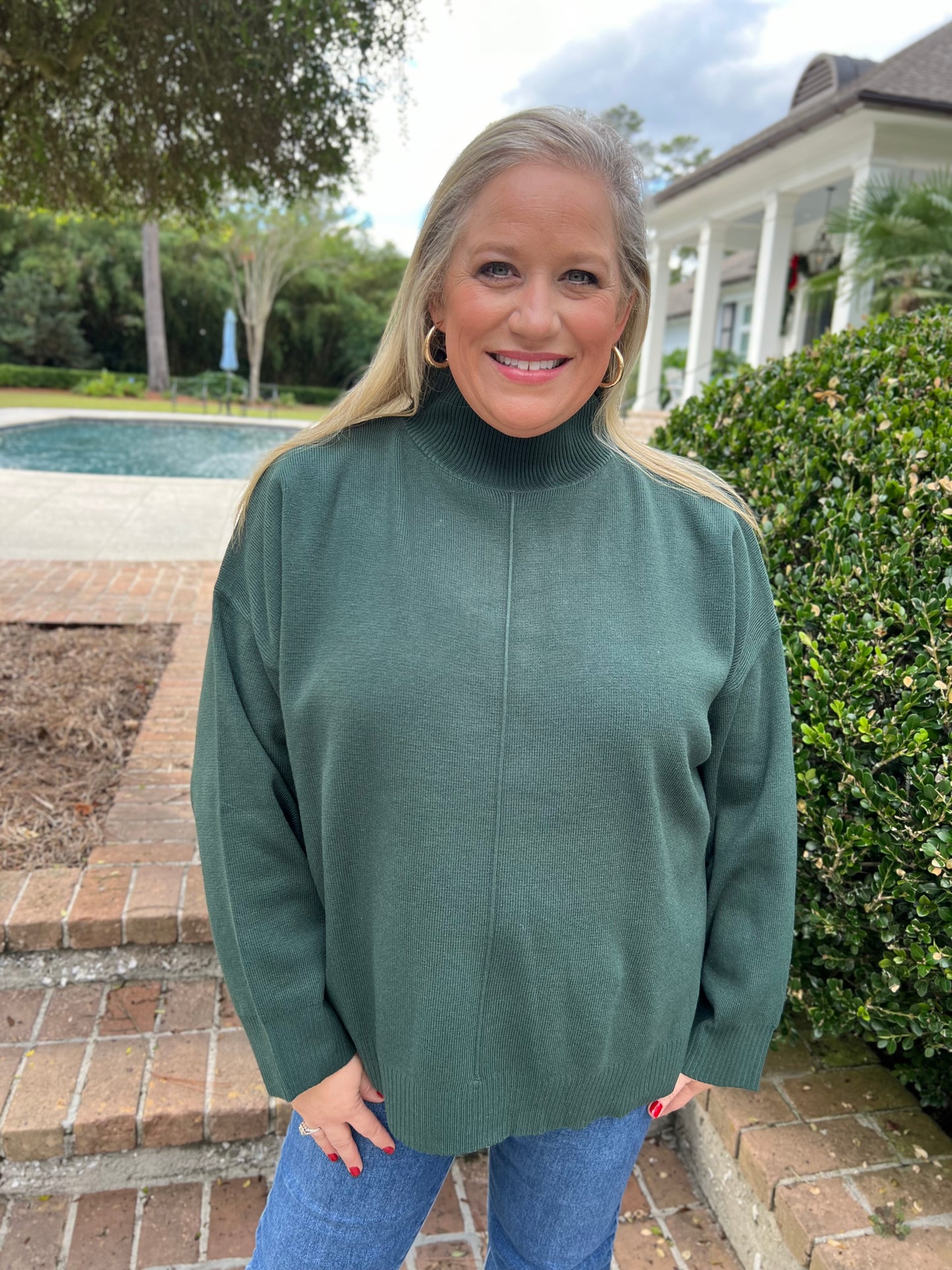 Noelle Dark Green Mock Neck Sweater