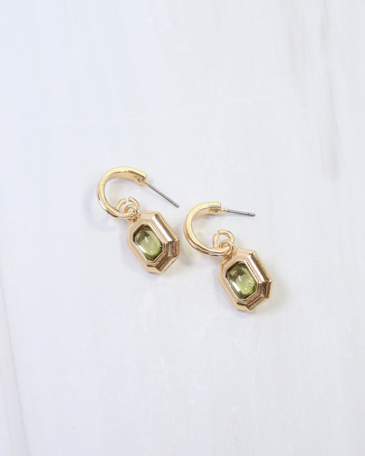 Beverly Stone Huggie Hoop Earring Olive