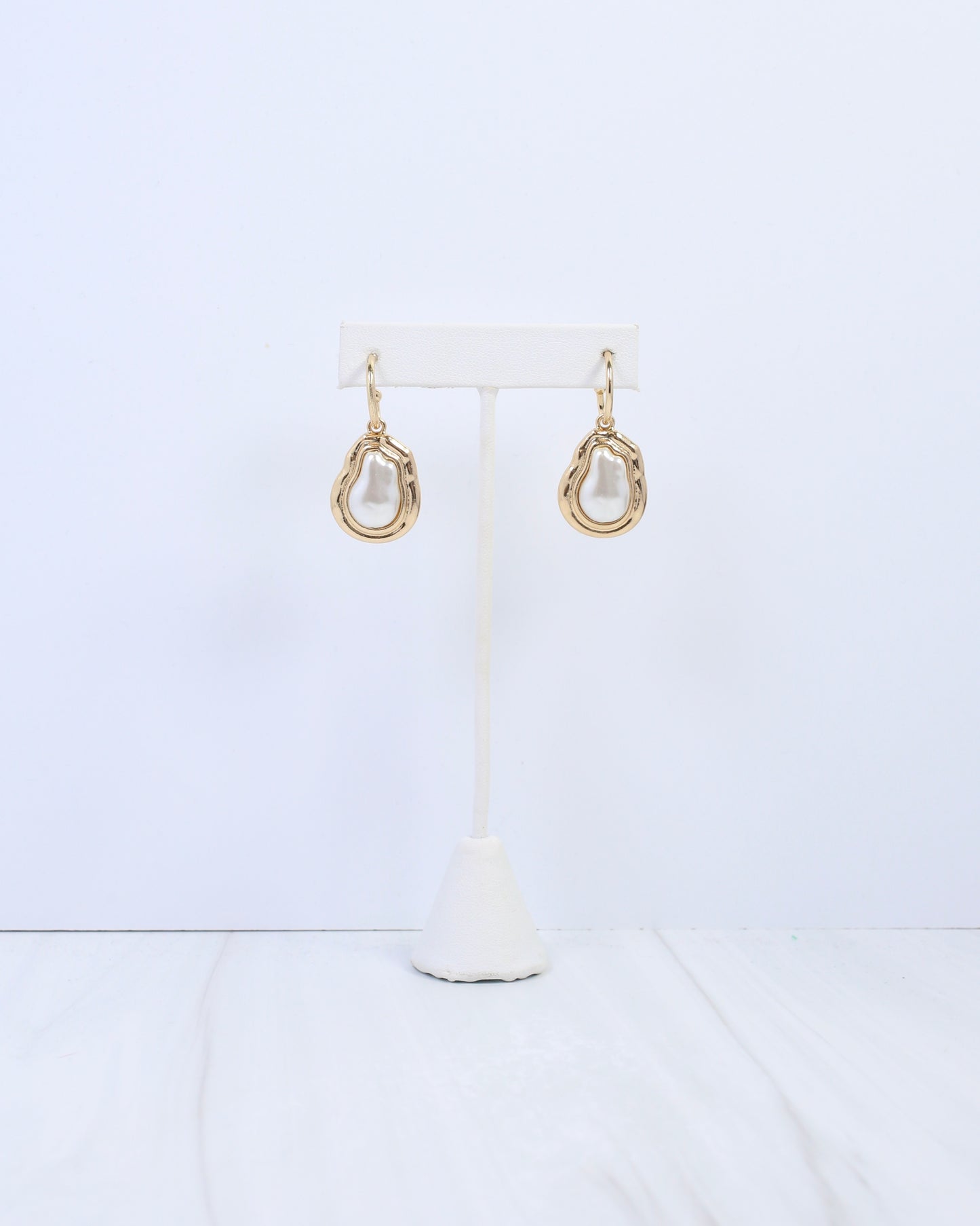 Betsy Baroque Pearl Huggie Hoop Earring Gold