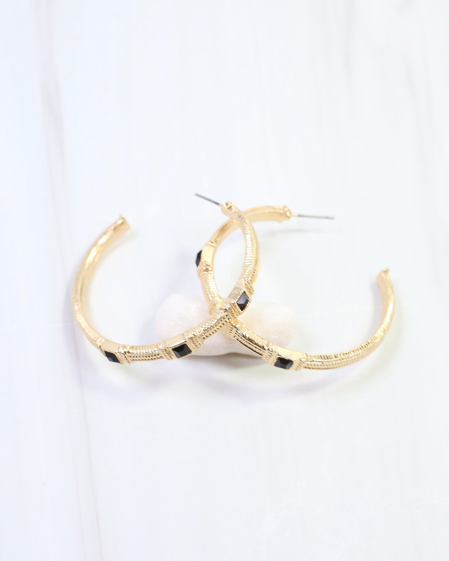 Ania Textured Large Hoop Earring Black