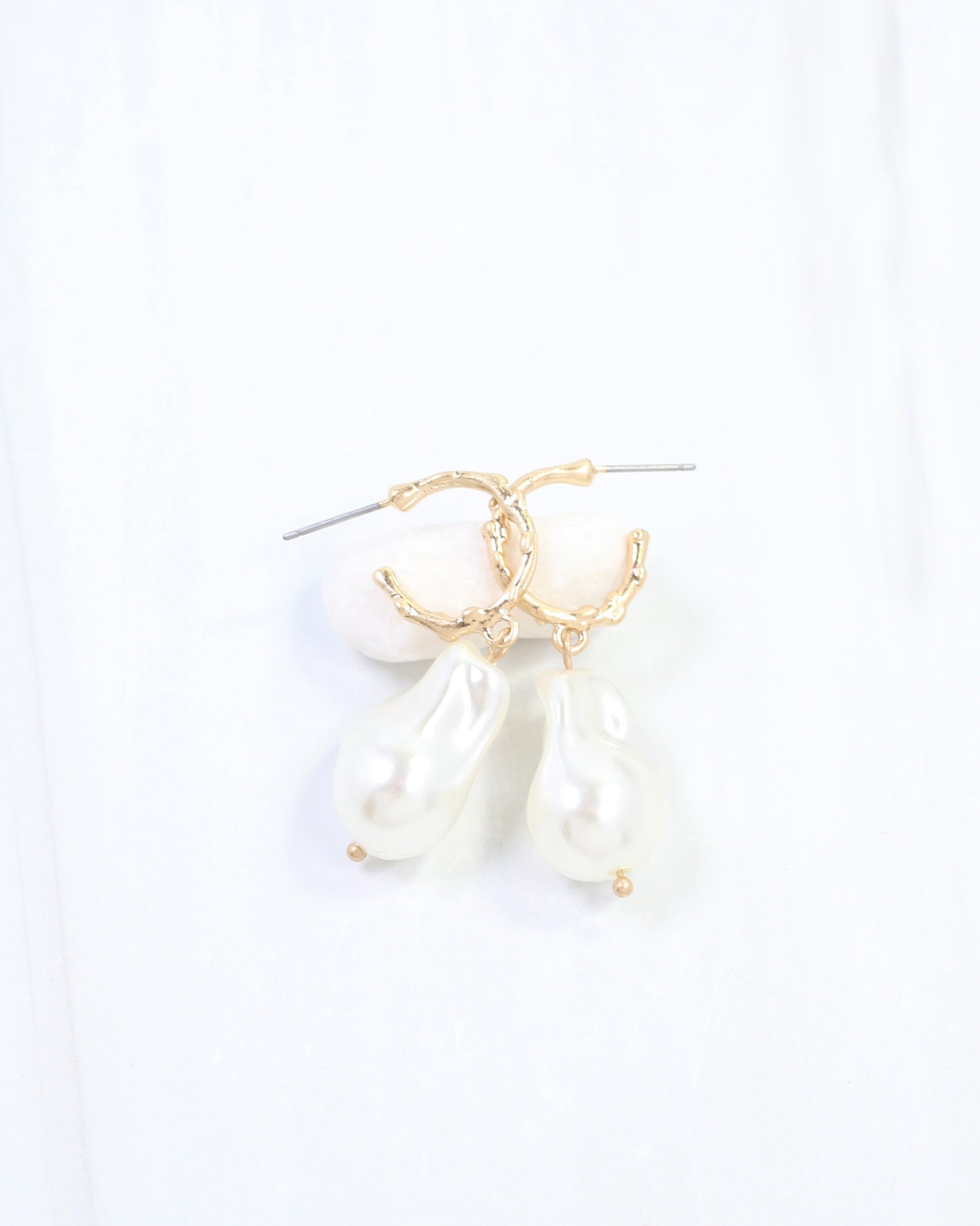 Bernice Pearl Huggie Hoop Earring Worn Gold