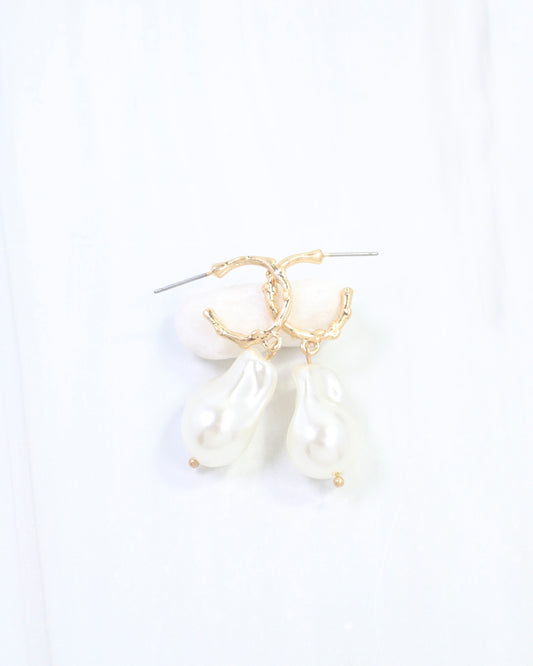 Bernice Pearl Huggie Hoop Earring Worn Gold