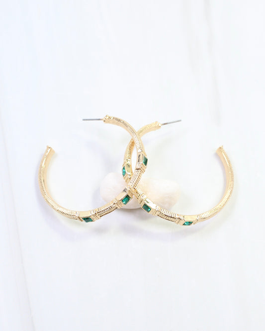 Ania Textured Large Hoop Earring Emerald