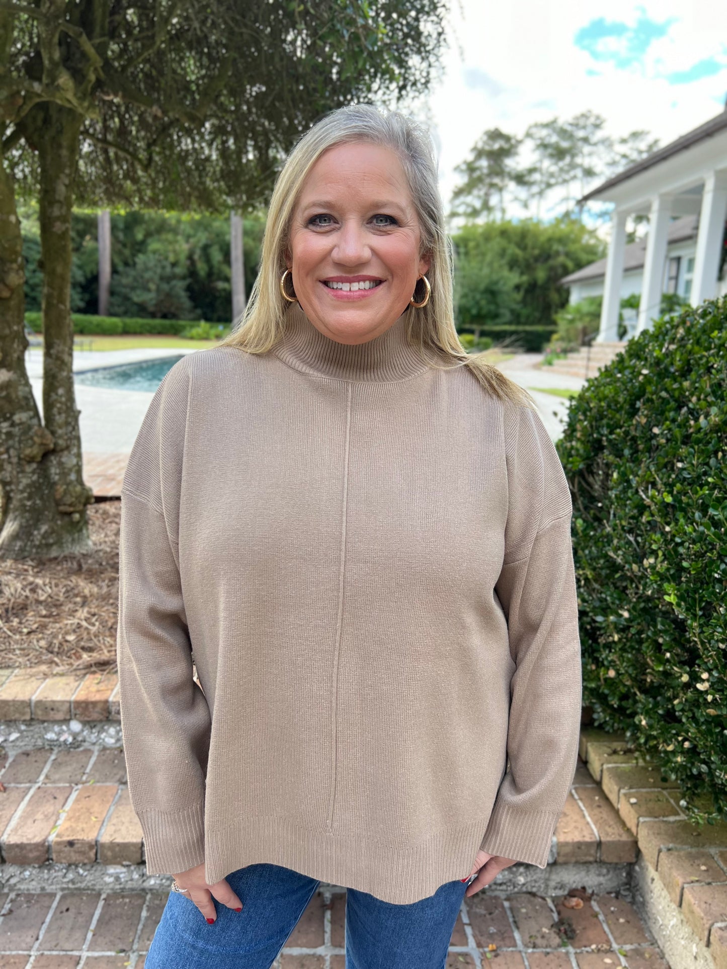 Noelle Mocha Mock Neck Sweater