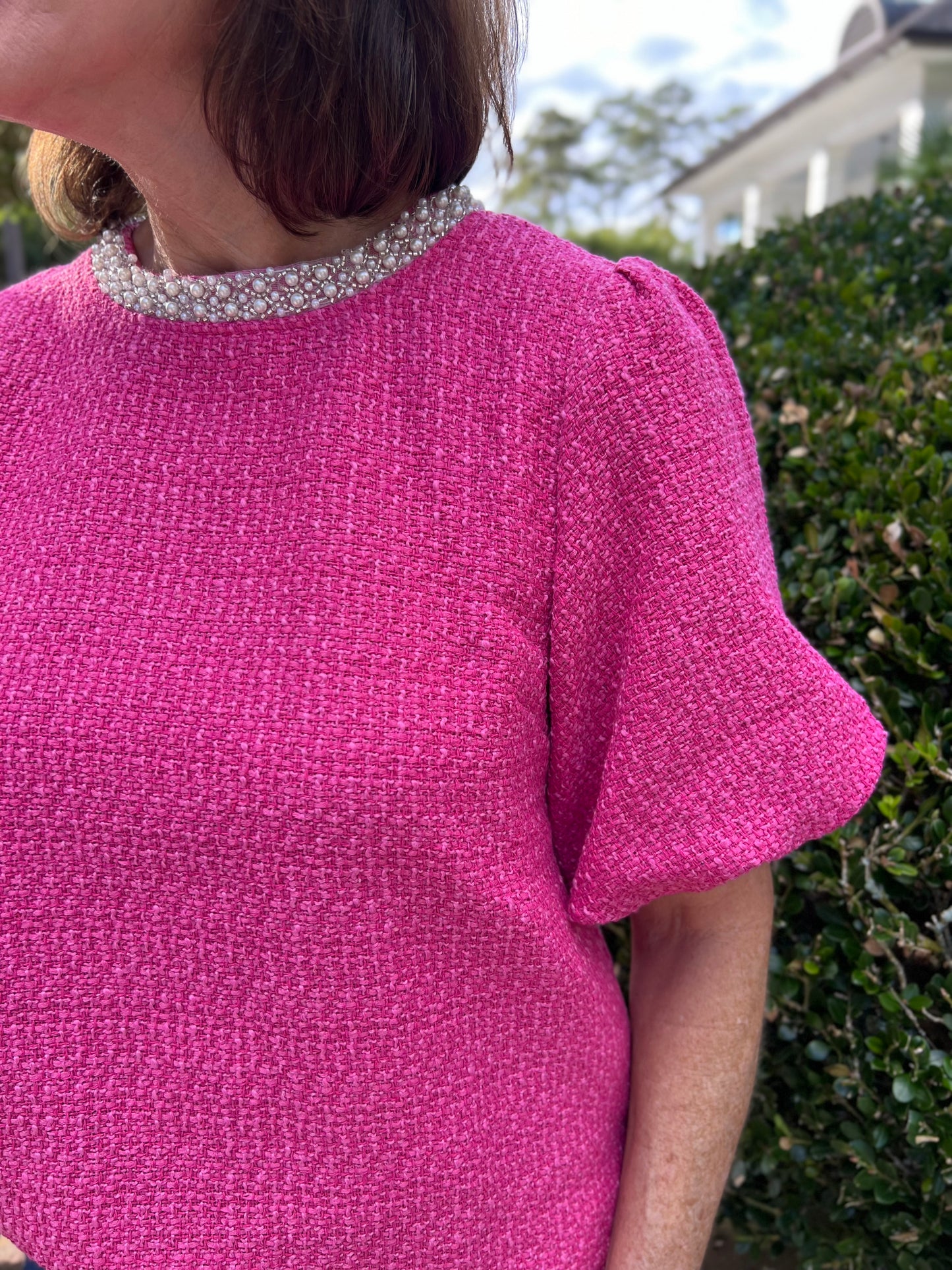 New to Me Pink Pearl Embellished Blouse