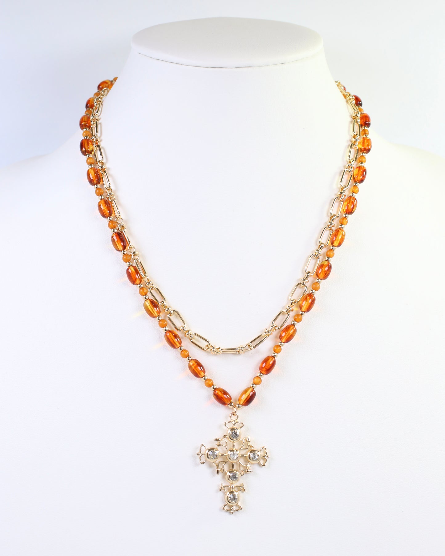 Carissa Beaded Layered Cross Necklace Topaz