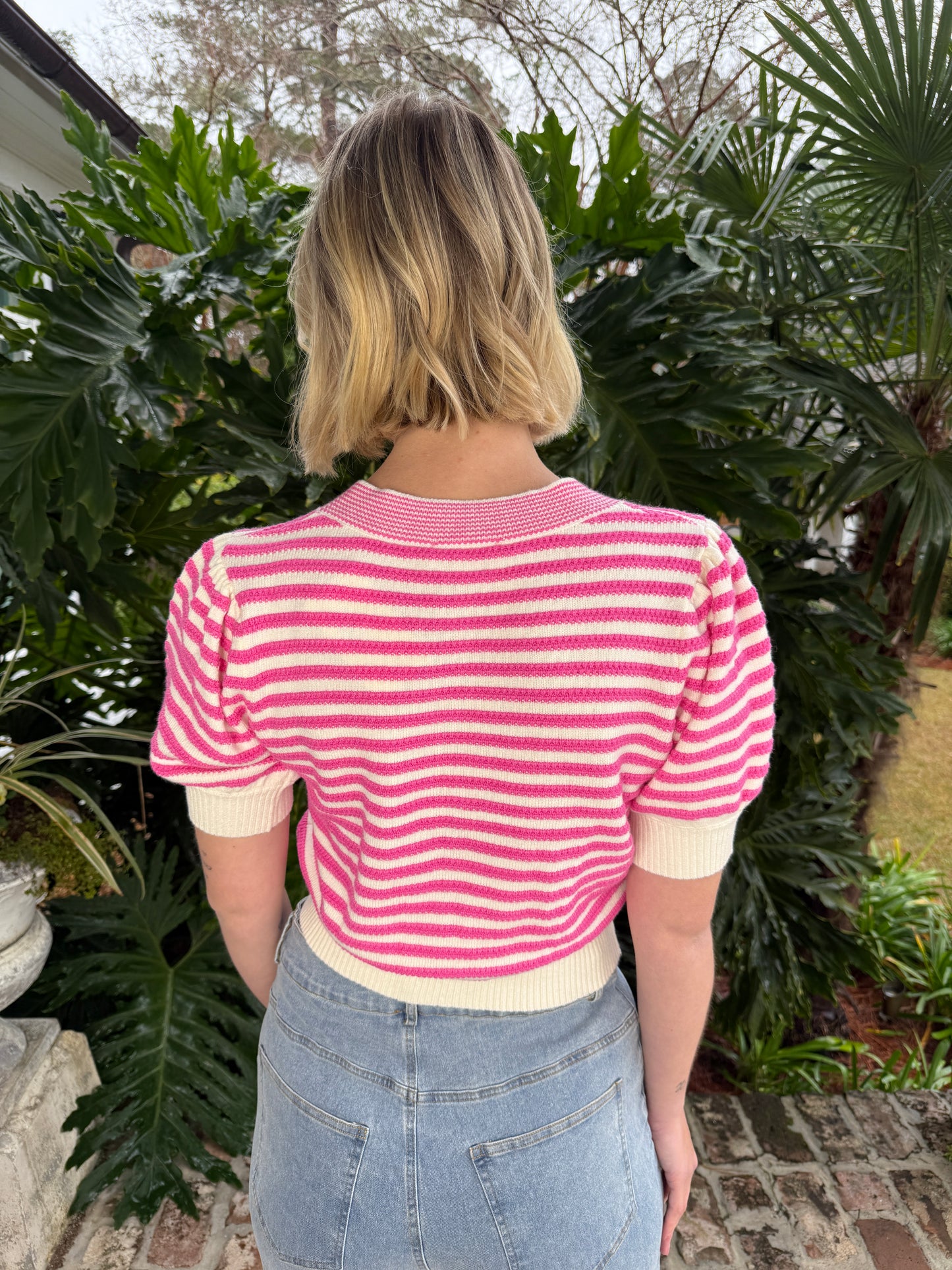 Carlisle Pink Stripe Short Sleeve Sweater