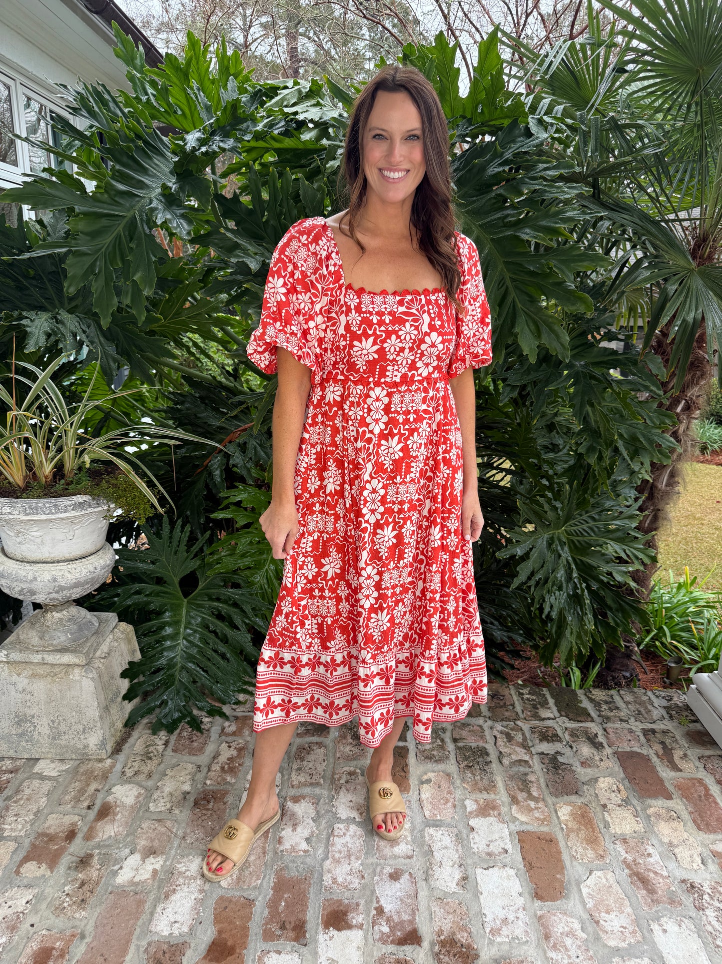 Rosie Red Floral Print Midi Dress