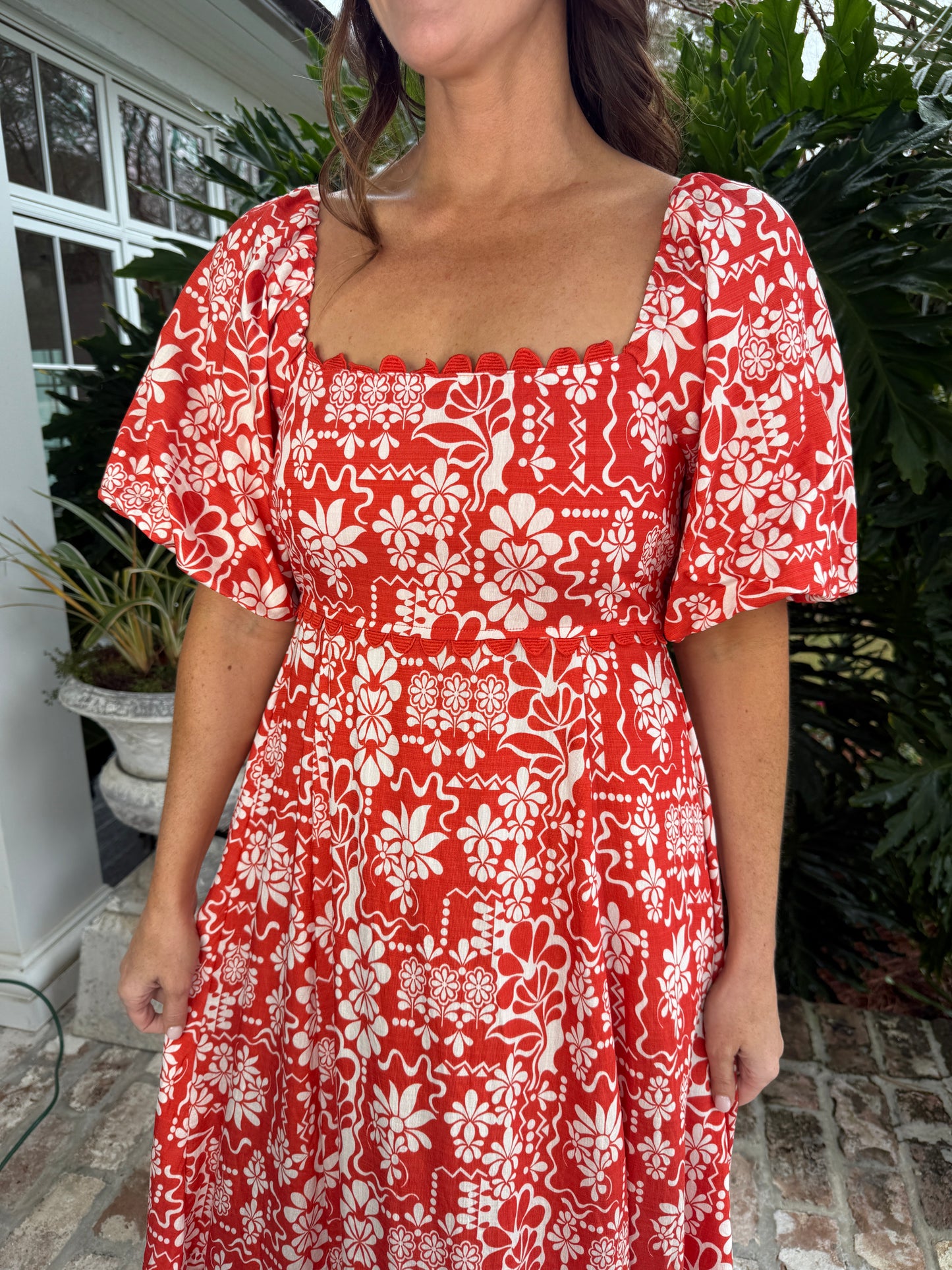 Rosie Red Floral Print Midi Dress