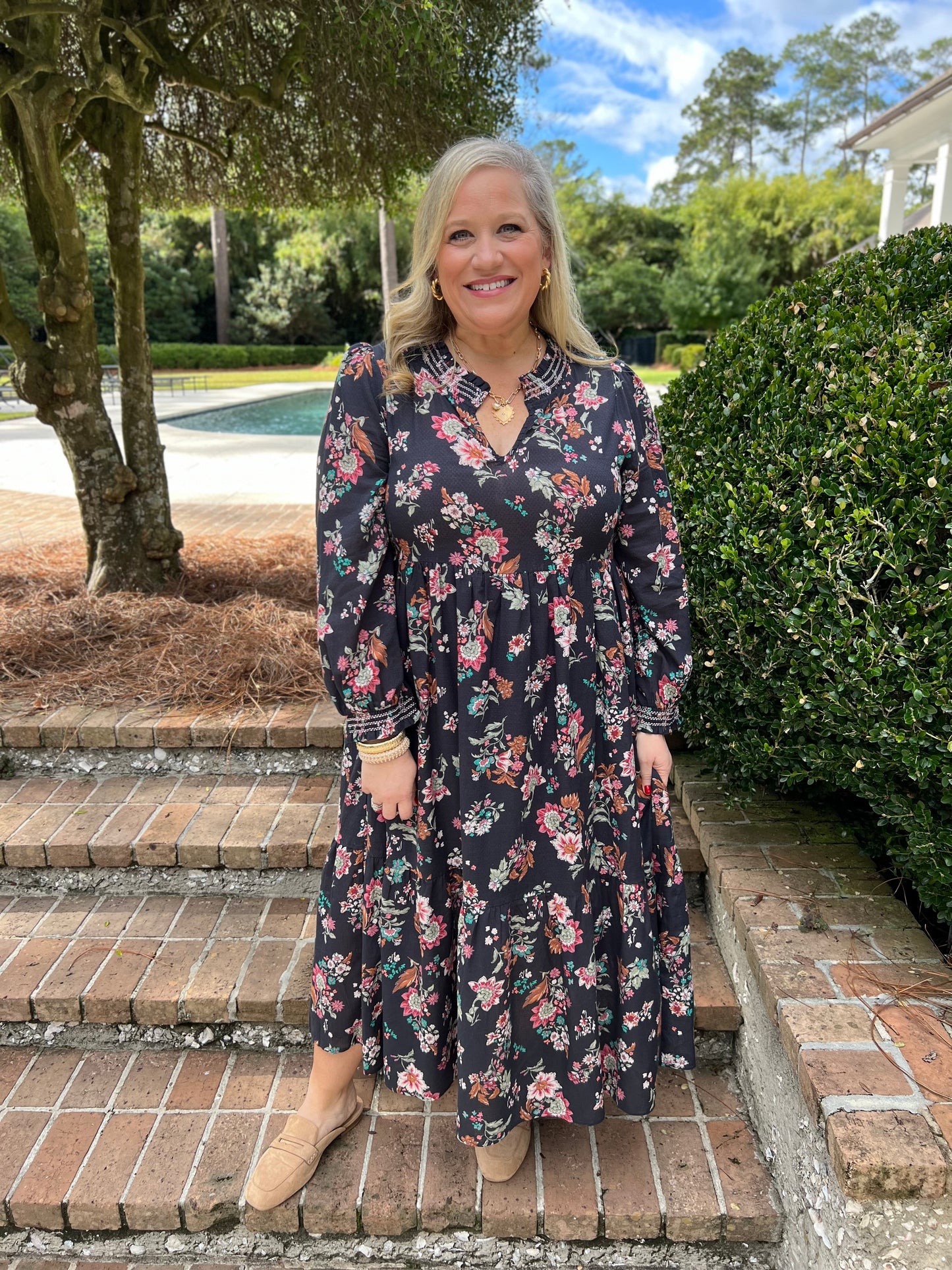 My Chance Charcoal Floral Midi Dress