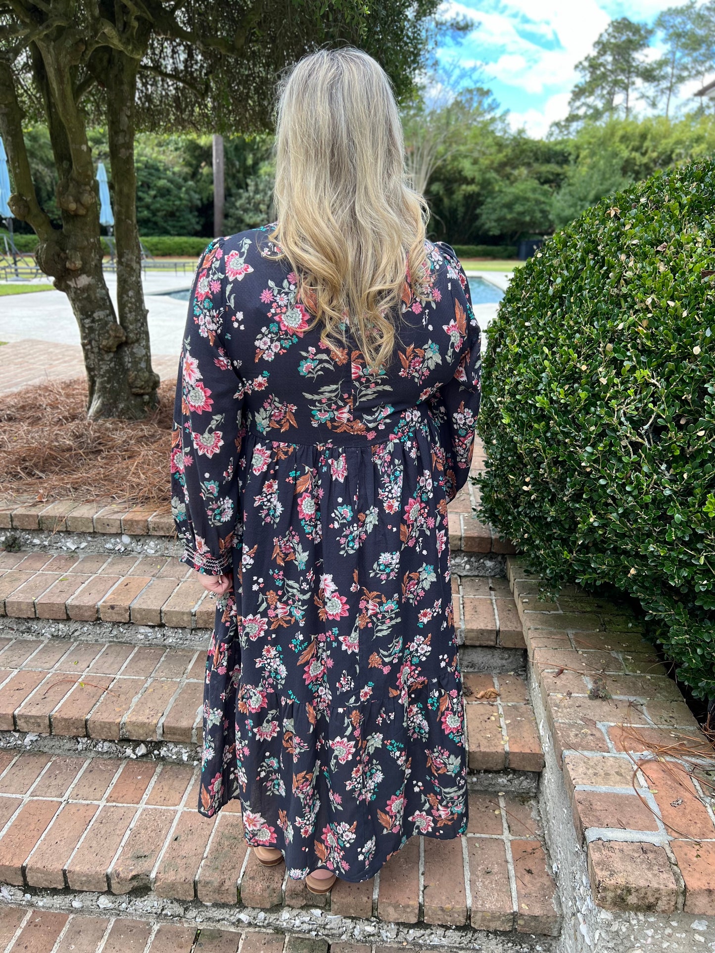 My Chance Charcoal Floral Midi Dress