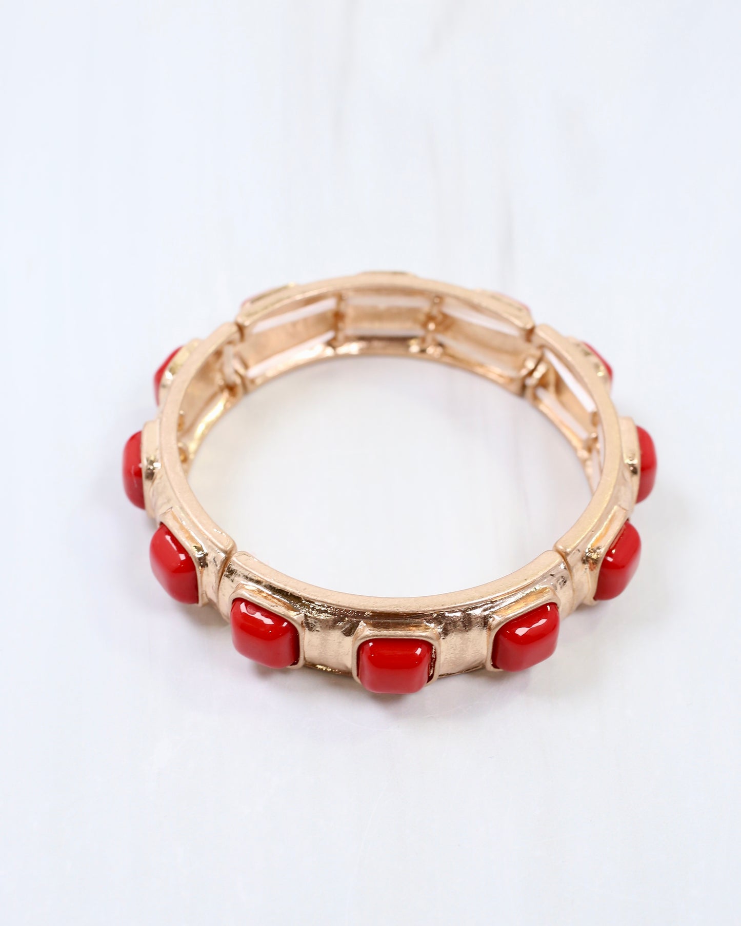 Allie Hammered Gold Stretch Bracelet Red