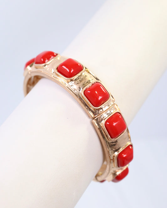 Allie Hammered Gold Stretch Bracelet Red