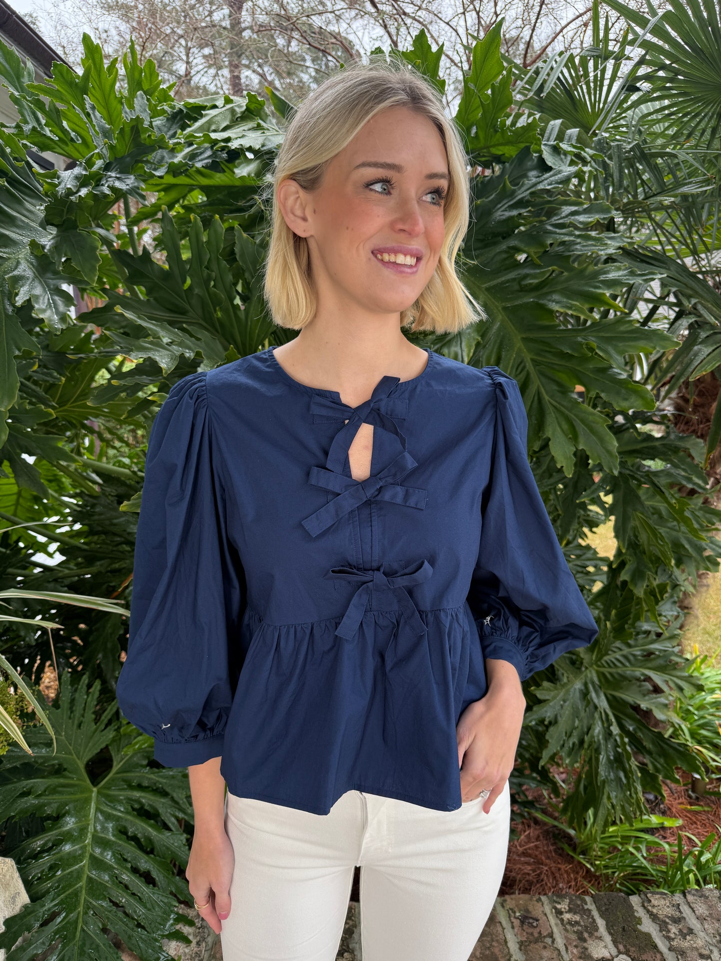 Get Your Sass On Navy Poplin Peplum Top