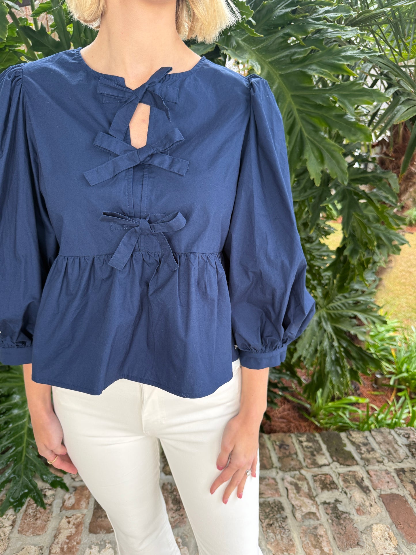 Get Your Sass On Navy Poplin Peplum Top